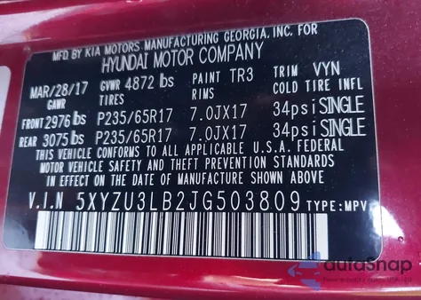 2018 Hyundai Santa Fe Sport 2.4L z USA, uszkodzony, nr VIN 5XYZU3LB2JG503809